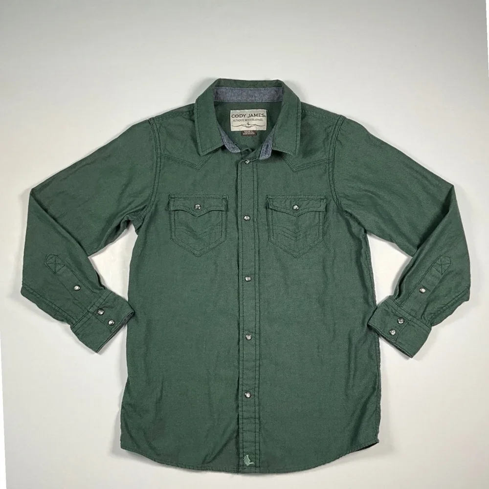 Cody James Boys' Forest Green Cotton Long Sleeve Snap Button Shirt Size Large
